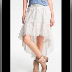 Free People Lolita White Cotton Boho High Low Skirt L